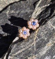 10k gold sapphire and pearl floral flower estate studs