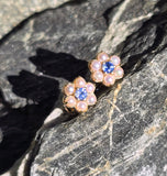 10k gold sapphire and pearl floral flower estate studs
