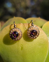 18k gold Victorian amethyst & pearl antique estate earrings