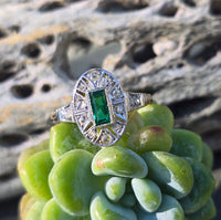 18ct two tone emerald and diamond estate Art Deco ring