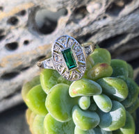 18ct two tone emerald and diamond estate Art Deco ring