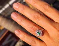 18ct two tone emerald and diamond estate Art Deco ring