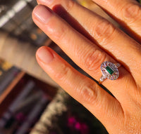 18ct two tone emerald and diamond estate Art Deco ring