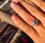 18ct two tone emerald and diamond estate Art Deco ring