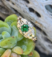 14k gold tzavorite garnet estate Deco band ring