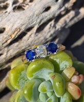 14k two tone blue sapphire & diamond antique estate ring band