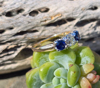 14k two tone blue sapphire & diamond antique estate ring band