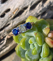14k two tone blue sapphire & diamond antique estate ring band