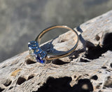 14k two tone blue sapphire & diamond antique estate ring band