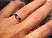 14k two tone blue sapphire & diamond antique estate ring band
