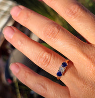 14k two tone blue sapphire & diamond antique estate ring band