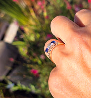 14k two tone blue sapphire & diamond antique estate ring band
