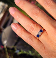 14k two tone blue sapphire & diamond antique estate ring band