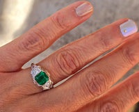 18k white gold emerald and diamond estate Art Deco vintage filigree antique ring