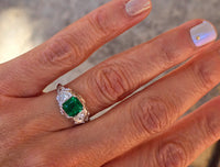 18k white gold emerald and diamond estate Art Deco vintage filigree antique ring