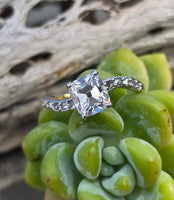 Platinum and 18ct gold Edwardian mine cut diamond antique engagement wedding ring -