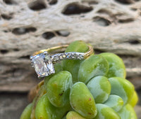 Platinum and 18ct gold Edwardian mine cut diamond antique engagement wedding ring -