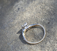 Platinum and 18ct gold Edwardian mine cut diamond antique engagement wedding ring -