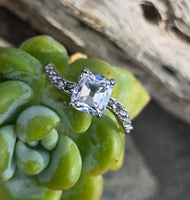 Platinum and 18ct gold Edwardian mine cut diamond antique engagement wedding ring -