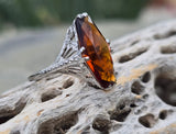 18k white gold citrine filigree Deco c.1920's estate ring