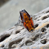 18k white gold citrine filigree Deco c.1920's estate ring