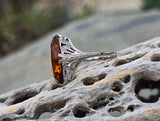 18k white gold citrine filigree Deco c.1920's estate ring
