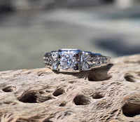 18k white gold c.1920's filigree European cut diamond ring