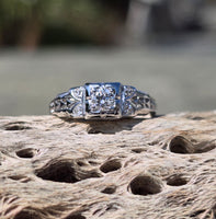 18k white gold c.1920's filigree European cut diamond ring
