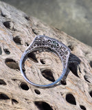 18k white gold emerald and diamond estate Art Deco vintage filigree antique ring