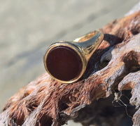 18ct gold estate carnelian signet ring - hallmarks