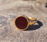 18ct gold estate carnelian signet ring - hallmarks
