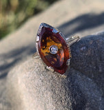 18k white gold citrine and diamond filigree Deco c.1920's estate ring