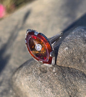 18k white gold citrine and diamond filigree Deco c.1920's estate ring