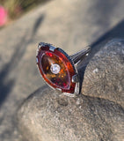 18k white gold citrine and diamond filigree Deco c.1920's estate ring
