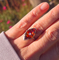 18k white gold citrine and diamond filigree Deco c.1920's estate ring