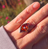 18k white gold citrine and diamond filigree Deco c.1920's estate ring