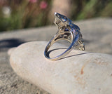 18k white gold diamond & sapphire estate Art Deco c.1920's filigree glove shield ring