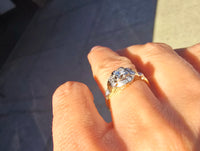 14k gold two tone diamond estate Deco engagement c.1930's ring