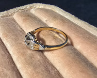 14k gold two tone diamond estate Deco engagement c.1930's ring