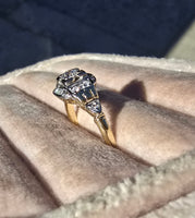 14k gold two tone diamond estate Deco engagement c.1930's ring