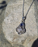 14k gold white gold sapphire and diamond Art Deco necklace pendant
