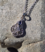 14k gold white gold sapphire and diamond Art Deco necklace pendant