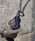 14k gold white gold sapphire and diamond Art Deco necklace pendant