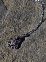 14k gold white gold sapphire and diamond Art Deco necklace pendant