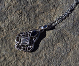 14k gold white gold sapphire and diamond Art Deco necklace pendant