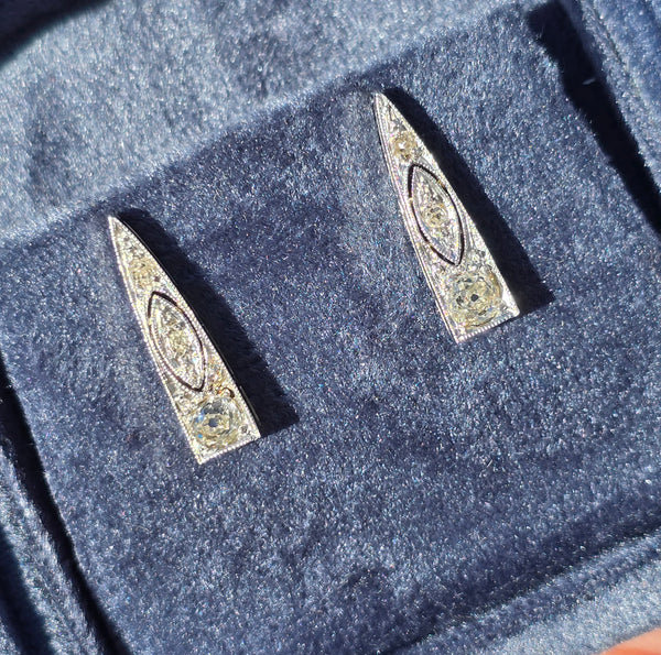platinum & 14k white gold Art Deco diamond earrings