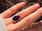 14k white gold c.1920's Art Deco garnet peacock filigree ring