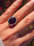 14k white gold c.1920's Art Deco garnet peacock filigree ring