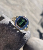14k gold two tone filigree green tourmaline estate ring