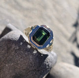 14k gold two tone filigree green tourmaline estate ring